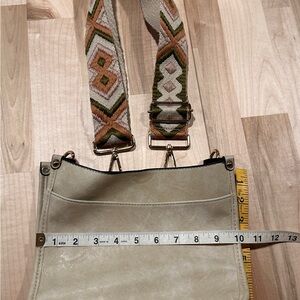 Beige Crossbody Bag with Patterned Strap
